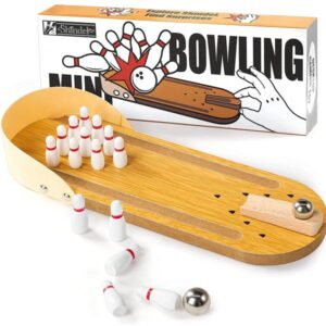 Strike out and beat your opponent with this miniature tabletop bowling set
